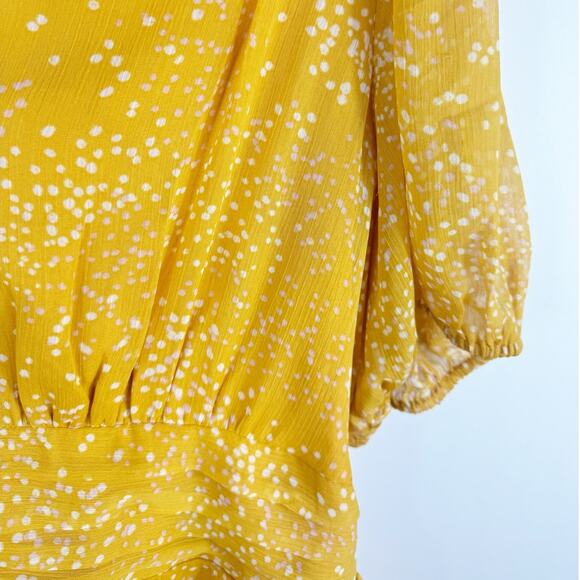 Express Womens Yellow Short Sleeve Dress Ruffle Bottom Small Dot Pattern XL - Picture 8 of 10